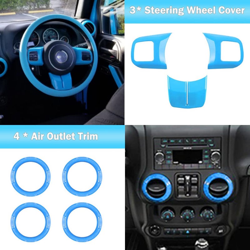 Opall 18PCS Full Set Interior Decoration Trim Kit Steering Wheel & Center Console Air Outlet Trim, Door Handle Cover Inner For Jeep Wrangler 2011-2018 2 Door & 4 Door (Light Bule) - Image 4